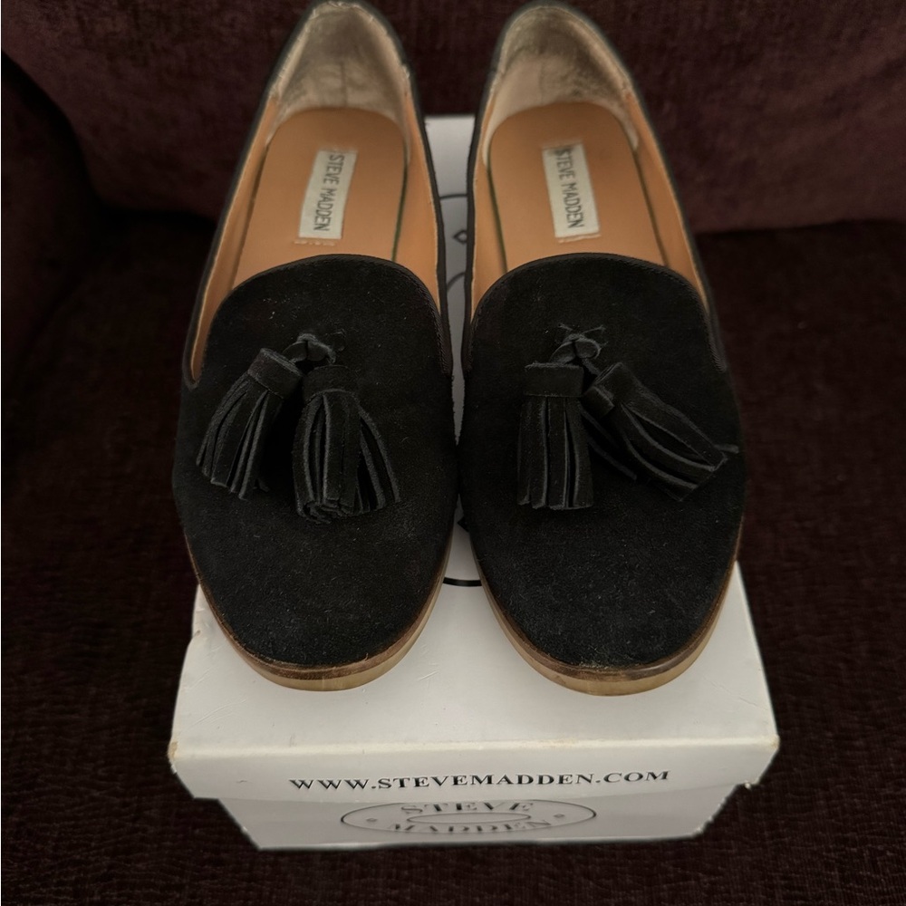 Steve Madden Black Suede Tassel Loafers